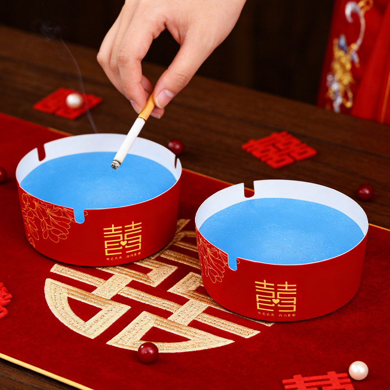 一次性烟灰缸结婚红色婚礼喜宴防飞灰烟缸自带灭烟沙创意婚庆用品