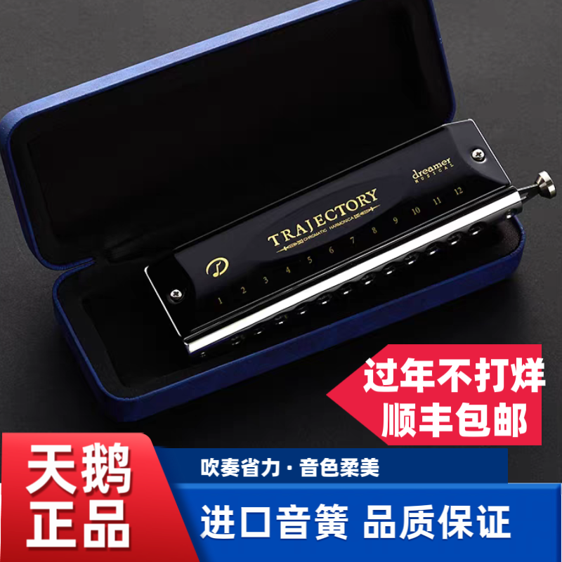 天鹅12孔48音追梦人系列专业演奏半音阶口琴！初学，演奏