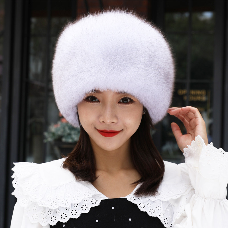 狐狸毛护耳獭兔毛皮草帽子女冬季中老年人保暖加厚蒙古帽五尾帽