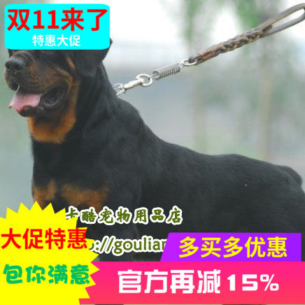 一步牵黄牛皮短牵带弹簧 真皮狗链防暴冲 大型犬纯牛皮拉狗绳子