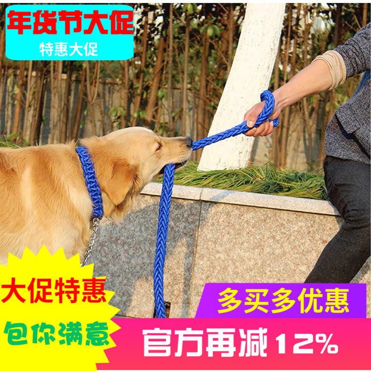 包邮-大型犬家用蓝色外出牵引绳 狗链子 尼龙牵引带项圈套装