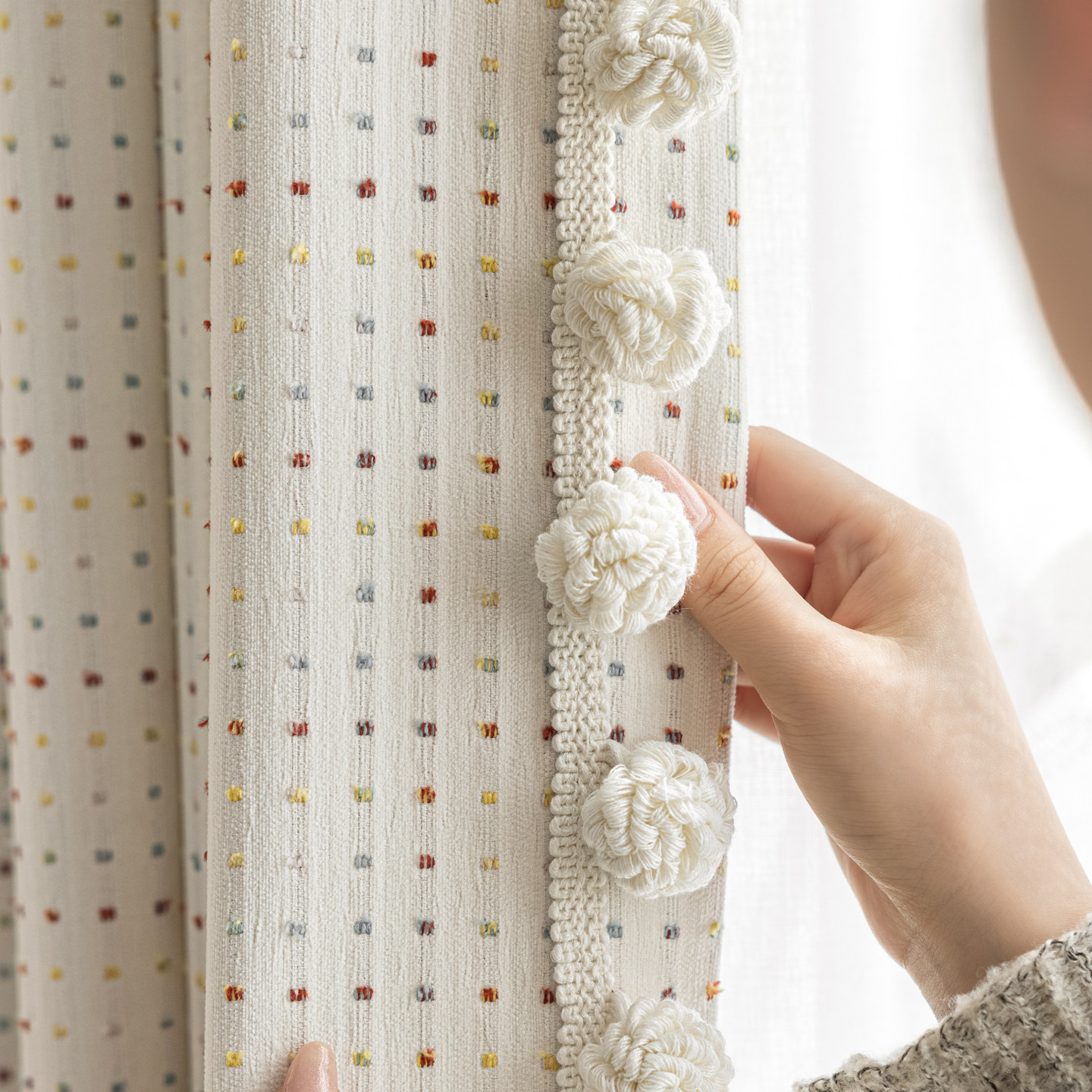 新款彩虹糖豆雪尼尔儿童房遮光窗帘多巴胺奶油风男孩女孩卧室定制