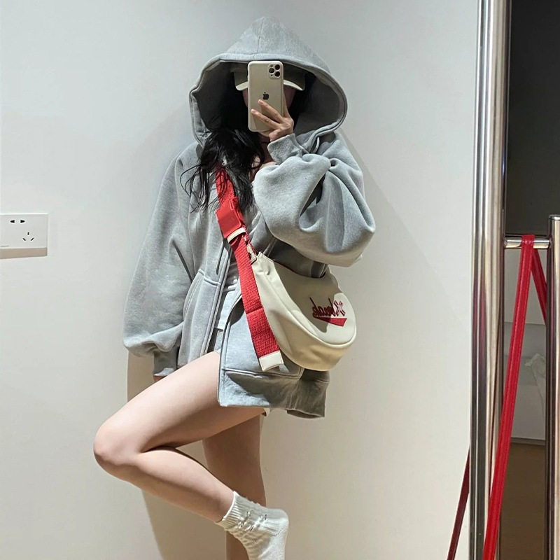 灰色连帽卫衣外套女春秋冬季2025新款早秋穿搭大帽子拉链开衫上衣
