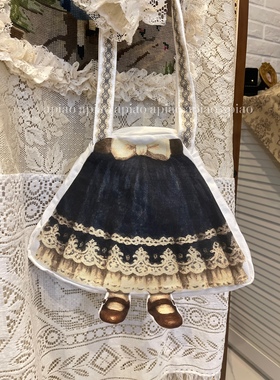 apiao原创手作古董娃娃腿包 半裙单肩包法式复古手提包