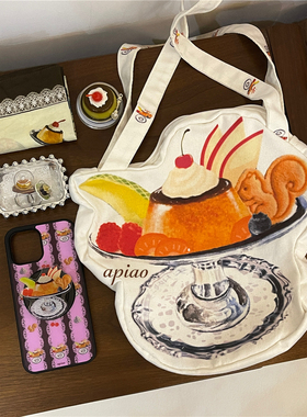apiao原创设计喫茶系列 可以装可爱的布丁船手工布袋子