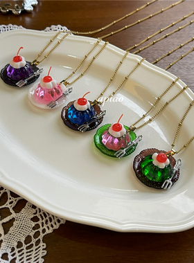 apiao原创喫茶系列果冻布丁手作复古项链蜜瓜苏打项链