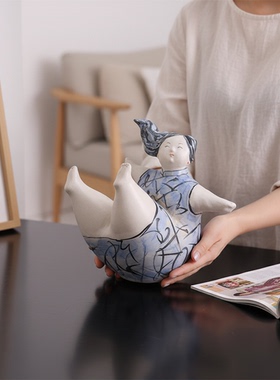 新中式手绘陶瓷人物茶几摆件