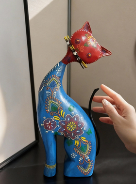 民族风手绘猫咪树脂桌面摆件送礼