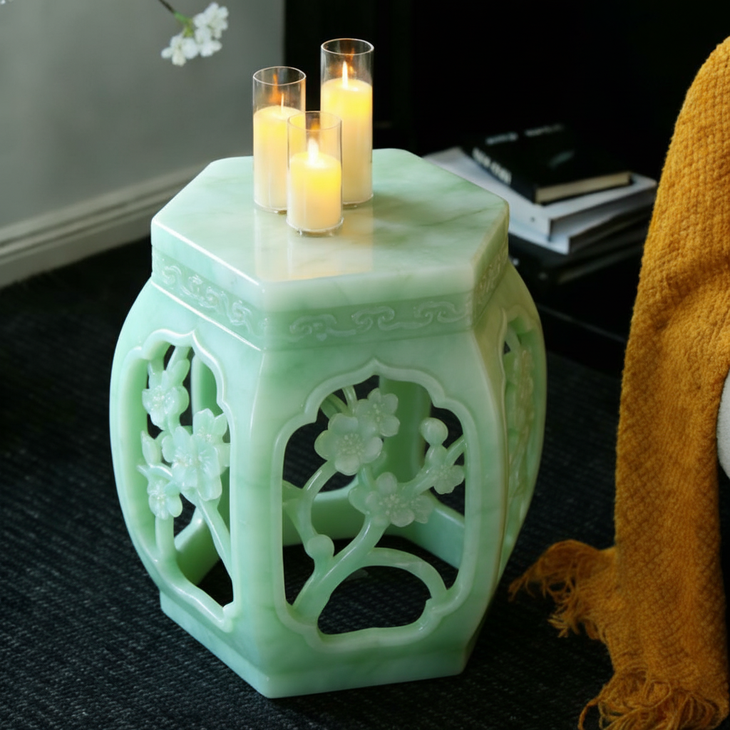 新中式手工雕刻花卉石凳圆凳多功能装饰凳子