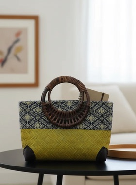 侘寂风手工竹编几何收纳摆件