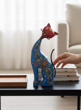 民族风手绘猫咪树脂摆件乔迁礼