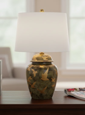 轻奢复古花鸟陶瓷床头台灯