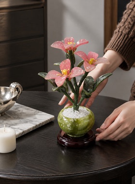轻奢玉石花卉桌面摆件