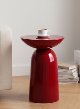 现代简约红色小圆桌沙发边几创意角几树脂小户型茶几桌子
