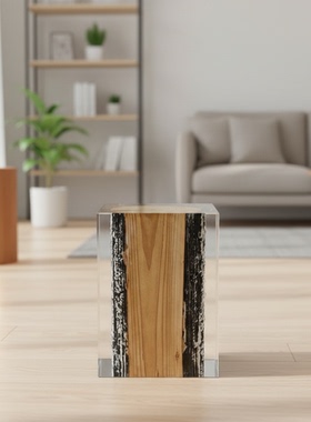 侘寂风木质几何落地摆件客厅