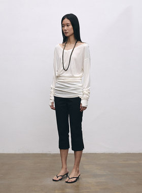 SansFrontieres 两种穿法 * 真丝莱赛尔V领收腰长袖T恤连衣裙