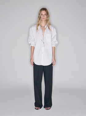 SansFrontieres 百搭黑白条纹肌理感宽松oversize衬衫