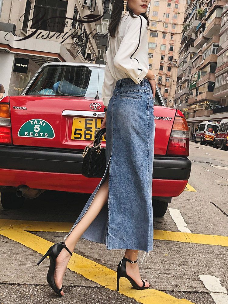 2019夏季新款牛仔半身裙女高腰显瘦开叉中长裙复古百搭a字包臀裙|ruв категории Женская одежда, юбка - от Buy2taobao.com для оказания профессиональной услуги покупки агента Taobao