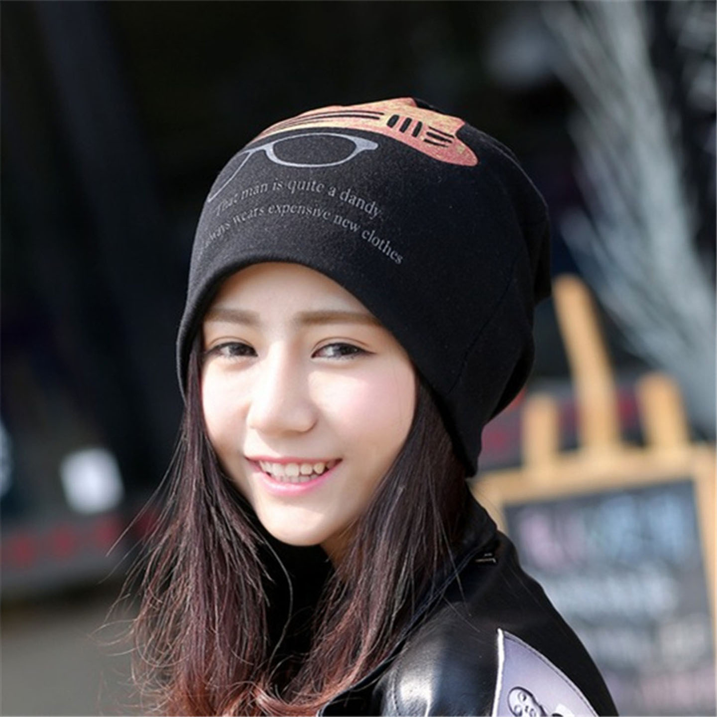 女士休闲潮流帽子印花堆堆套头帽