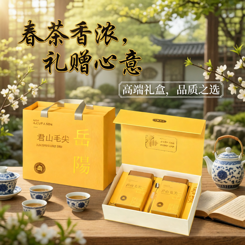绿茶毛尖茶君山毛尖2026新茶特级高端礼盒装节日送礼送人湖南特产