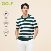 GOLF高尔夫POLO领针织衫 t恤男 条纹短袖 男夏季 透气休闲V领棉T时尚