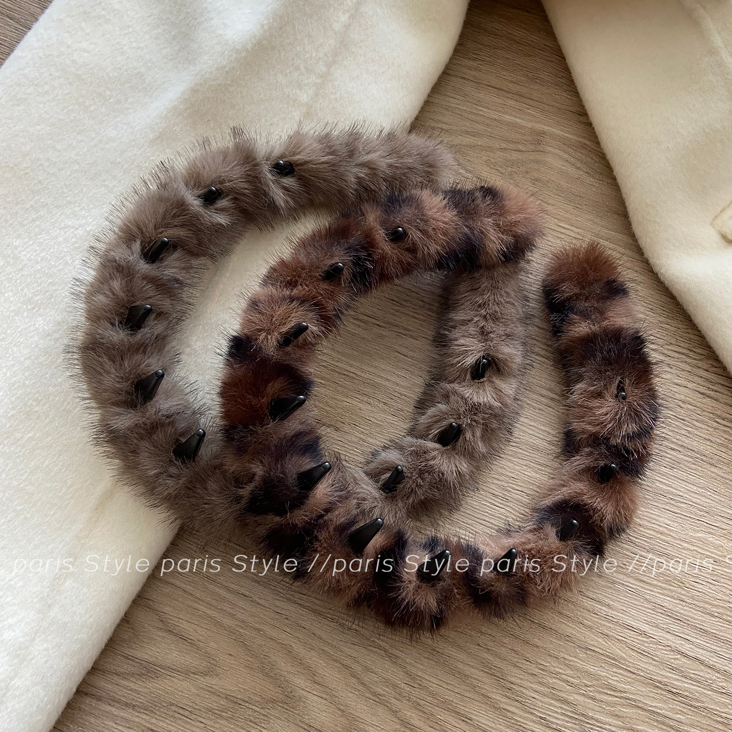 复古毛绒豹纹波浪发箍带齿发卡