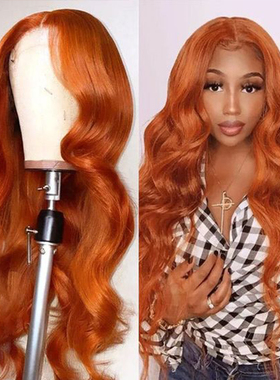 350# Orange Color Lace Frontal Body Wave Human Hair Wigs