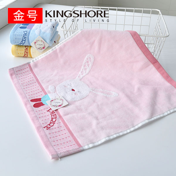 金号纯棉割绒卡通小兔方巾