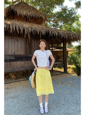 Tuuuh图画本 黄色半身裙女甜妹风春夏新款韩系百搭显瘦裙子