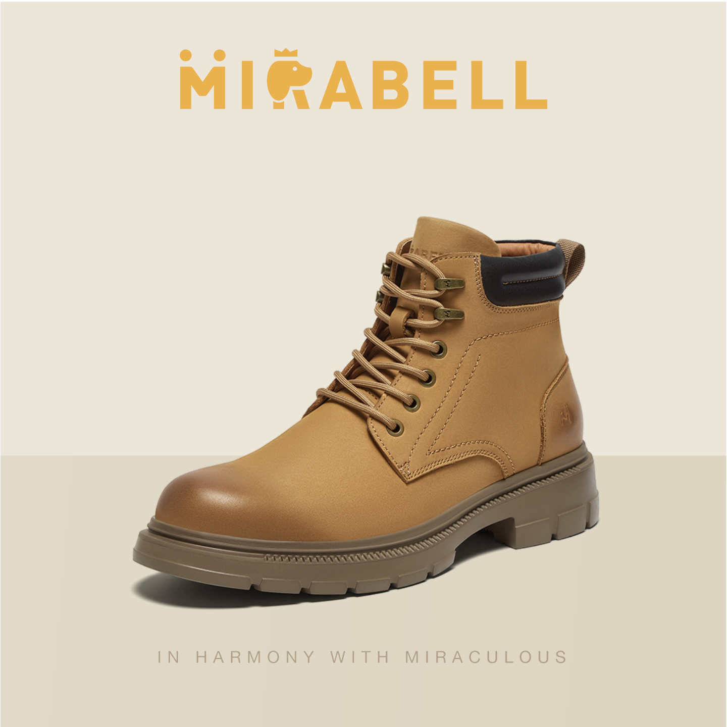 Mirabell美丽宝2025冬新款羊毛内里雪地靴时尚大黄靴厚底马丁靴男