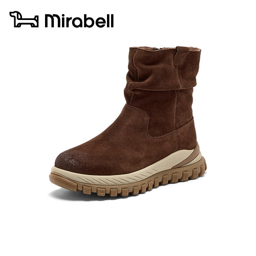 Mirabell2026冬季加绒女靴复古短靴保暖绒里防滑厚底女鞋HPN60DZ6