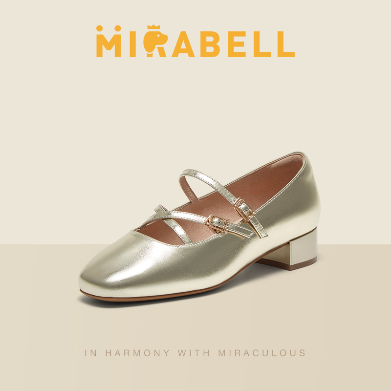 Mirabell2025春新款女鞋时尚玛丽珍女鞋一脚蹬通勤女皮鞋Q2P02AQ5