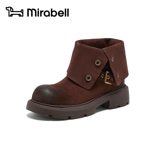 Mirabell2026秋季新款复古牛皮中筒靴女厚底百搭骑士靴D5D02DZ6