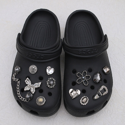 黑色系洞洞鞋配饰高级感女diy鞋扣装饰蝴蝶鞋花cross配件饰品