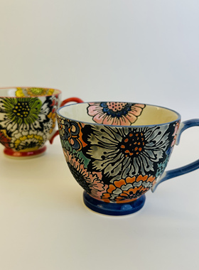 美式外贸风情民族灿烂花色 基础款陶瓷马克杯 咖啡杯早餐杯牛奶杯