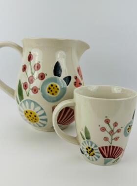 出口欧美品牌手绘陶瓷花瓶凉水壶奶壶豆浆壶 手绘杯子水杯马克杯