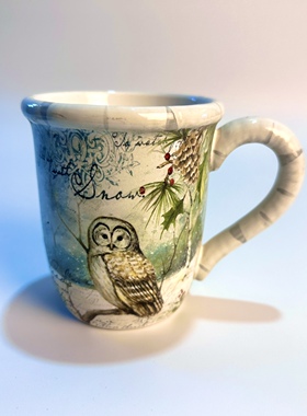 外贸陶瓷 大容量陶瓷杯马克杯奶茶杯 出口水杯 猫头鹰 釉下彩杯子