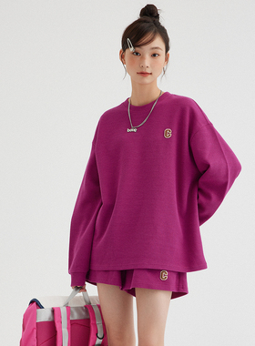 OD 圆领刺绣华夫格卫衣女2025新款春季休闲宽松学院风长袖上衣潮