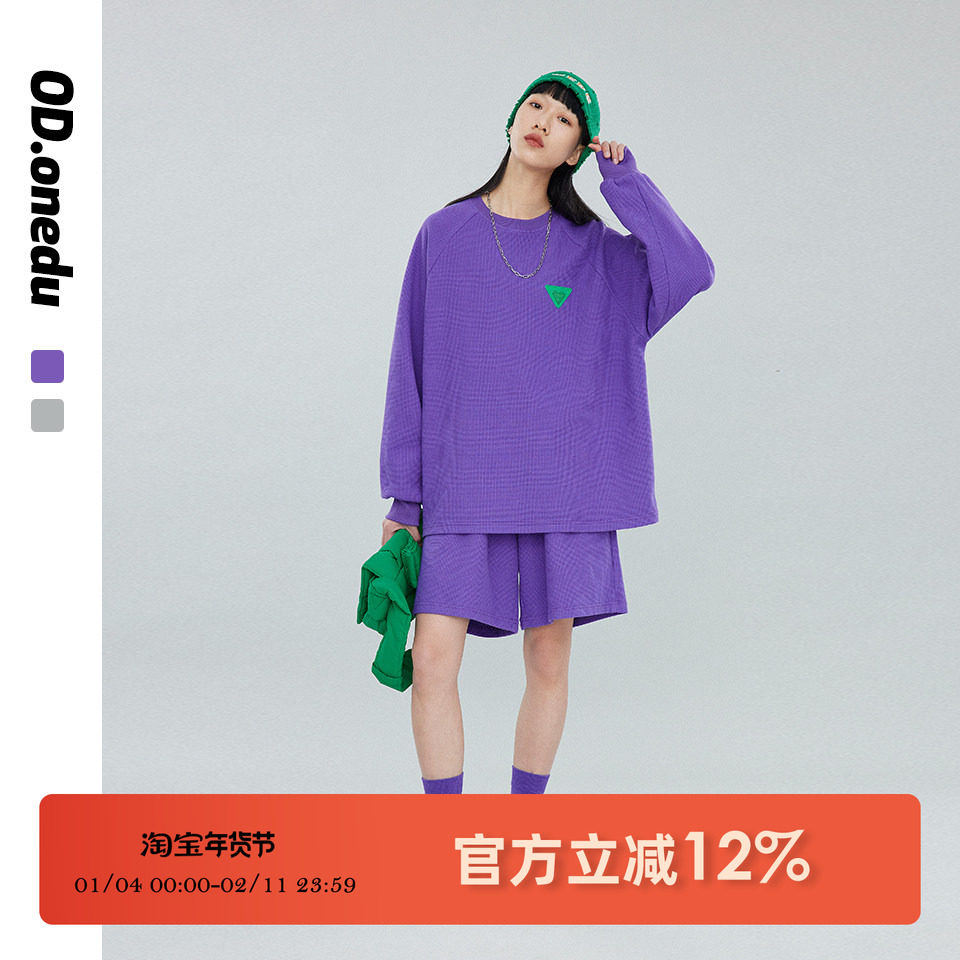 华夫格卫衣女2025年春夏宽松运动两件套短袖休闲五分短裤时尚套装