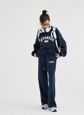 OD 运动卫衣套装女春秋学生显瘦纯色印花时尚套头休闲长裤两件套