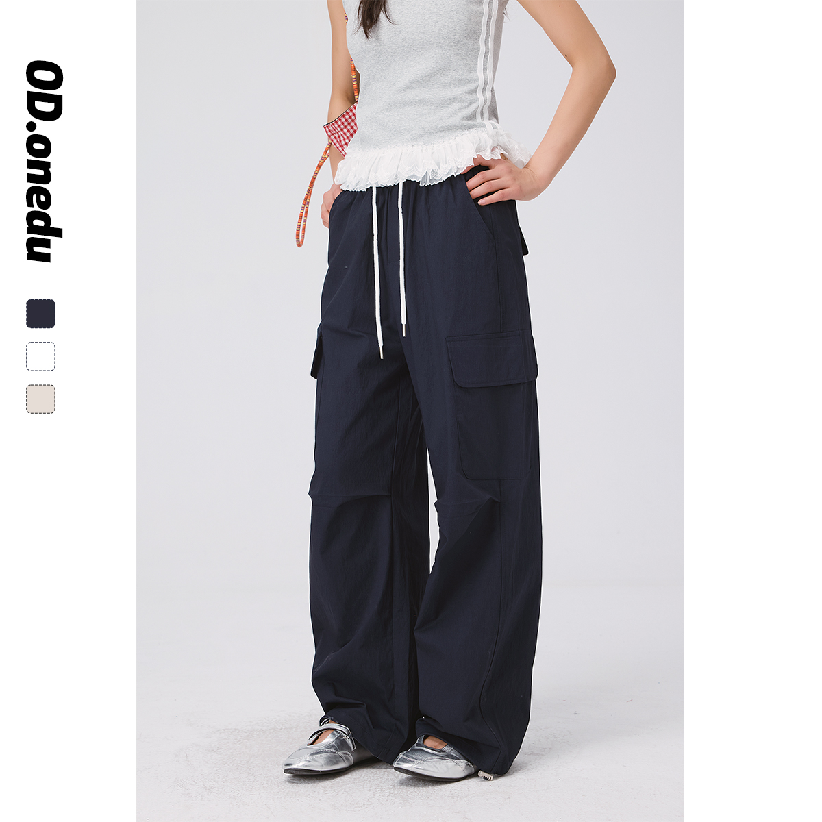 松紧腰休闲工装速干直筒长裤