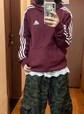 adidas阿迪达斯秋冬男女情侣红色卫衣三条杠舒适休闲套头衫JG5949