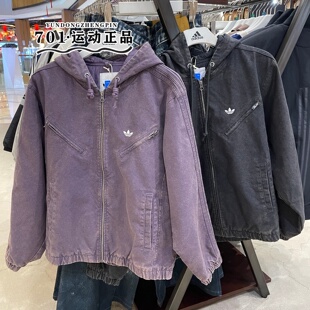 阿迪达斯三叶草男女水洗做旧时尚百搭牛仔风棉衣外套KC2640 2642