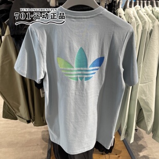 正品阿迪达斯三叶草男女情侣款短袖渐变大logo时尚半袖T恤KC3122