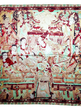敦煌壁画九层楼大方巾真丝
