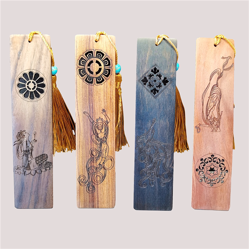 敦煌莫高窟壁画飞天创意书签檀木镂空雕刻旅游纪念伴手礼盒装包邮