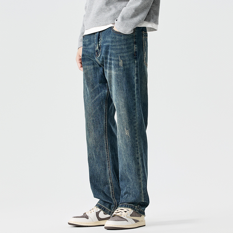 秋季男款牛仔裤男裤子宽松直筒水洗复古美式高街休闲长裤男生潮牌