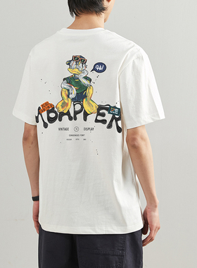 GThomme夏季短袖T恤男宽松圆领纯棉白色休闲2026新款男生短t体恤