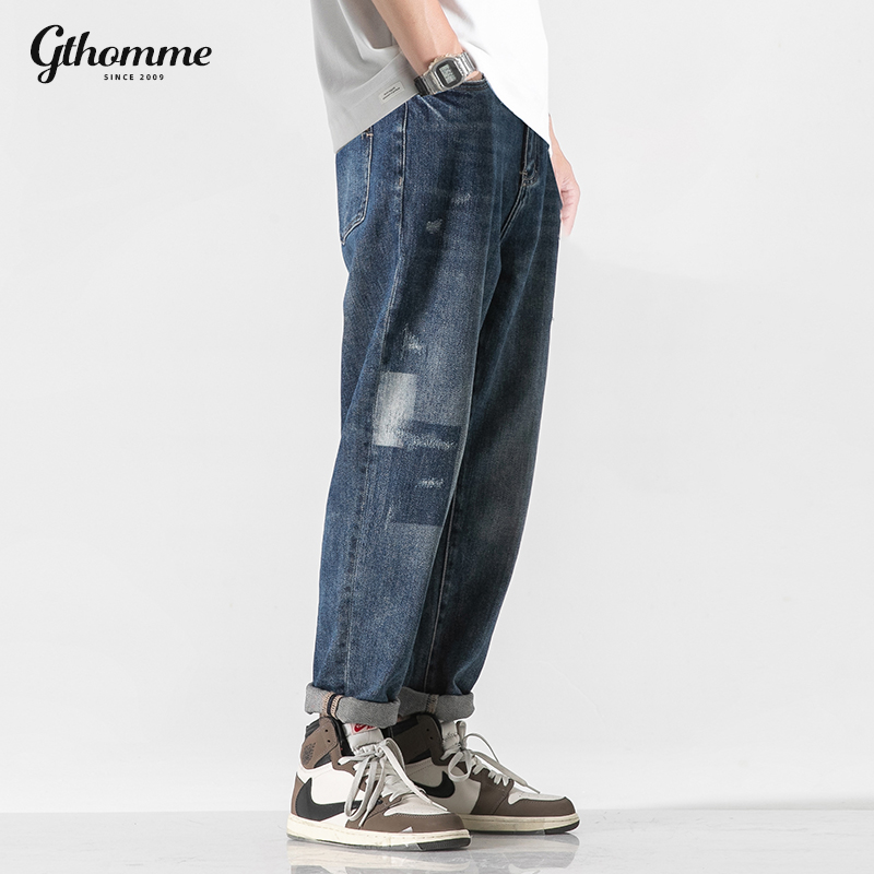 牛仔裤男宽松直筒水洗