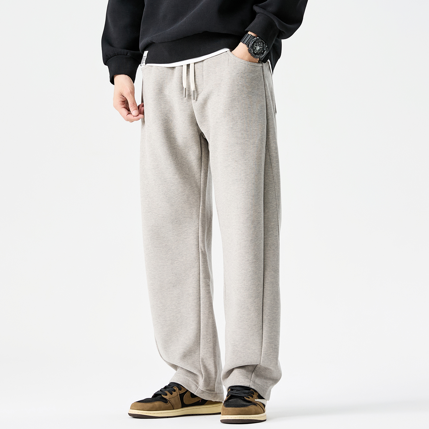 裤子男秋冬卫裤男宽松直筒百搭针织裤潮流抽绳高街长裤运动休闲裤